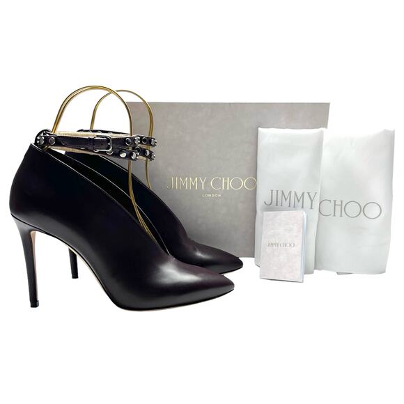 JIMMY CHOO Lark 100 Studded Booties EU 38.5 US 8.5 Deep Purple Leather Stiletto - Picture 13 of 13